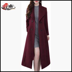 Women's Double Breasted Shawl Lapel Wool Blend Pea Coat